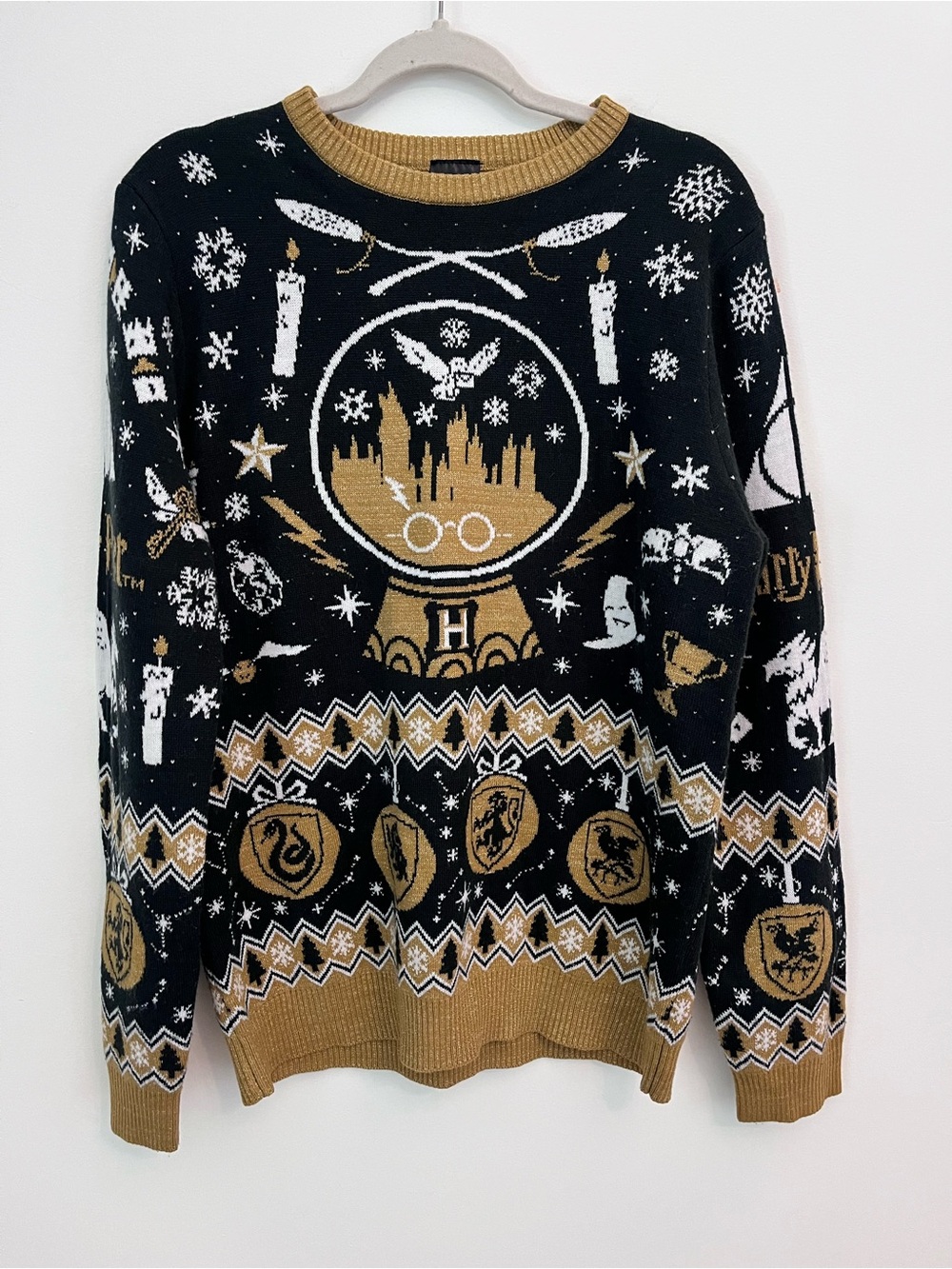 Harry Potter Navy & Gold Holiday Sweater Wizarding World Christmas